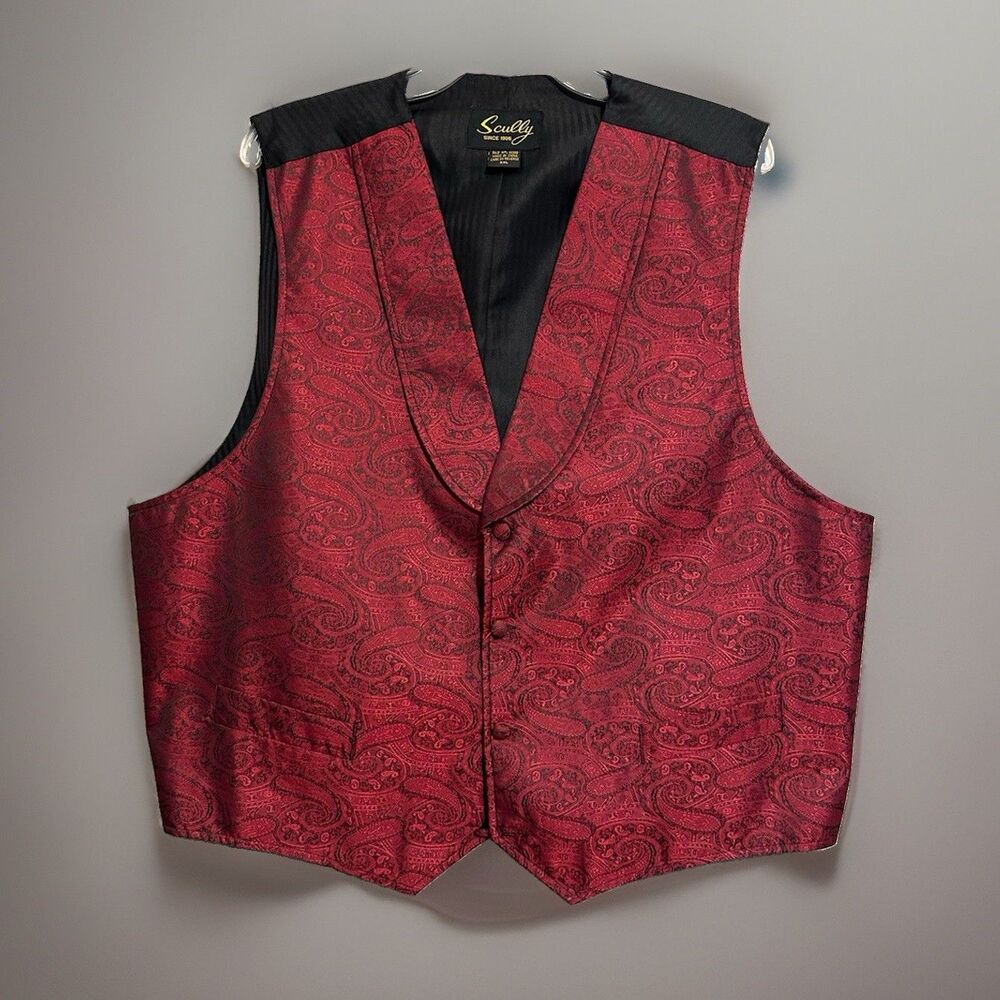 Scully Red Vest Western Formal Men’s XXL Saloon, Formal Paisley Reenactment